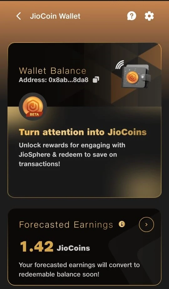 Jio Coin in jiosphere Wallet