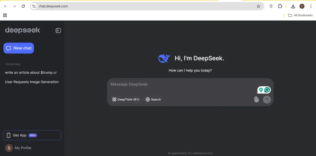 user interface of DeepSeek-R1 ai 