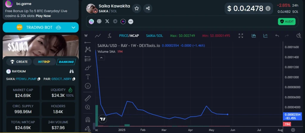 Saika Kawakita meme coin price details