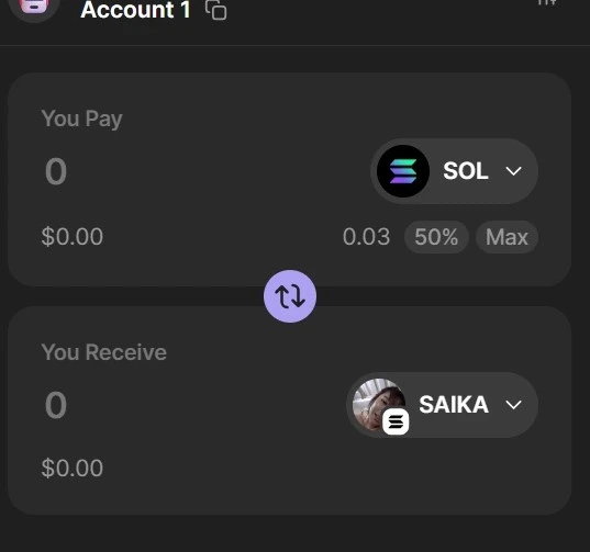Swap SOL for $SAIKA in Phantom