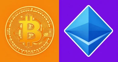 Bitcoin and Ethereum logos side-by-side.
